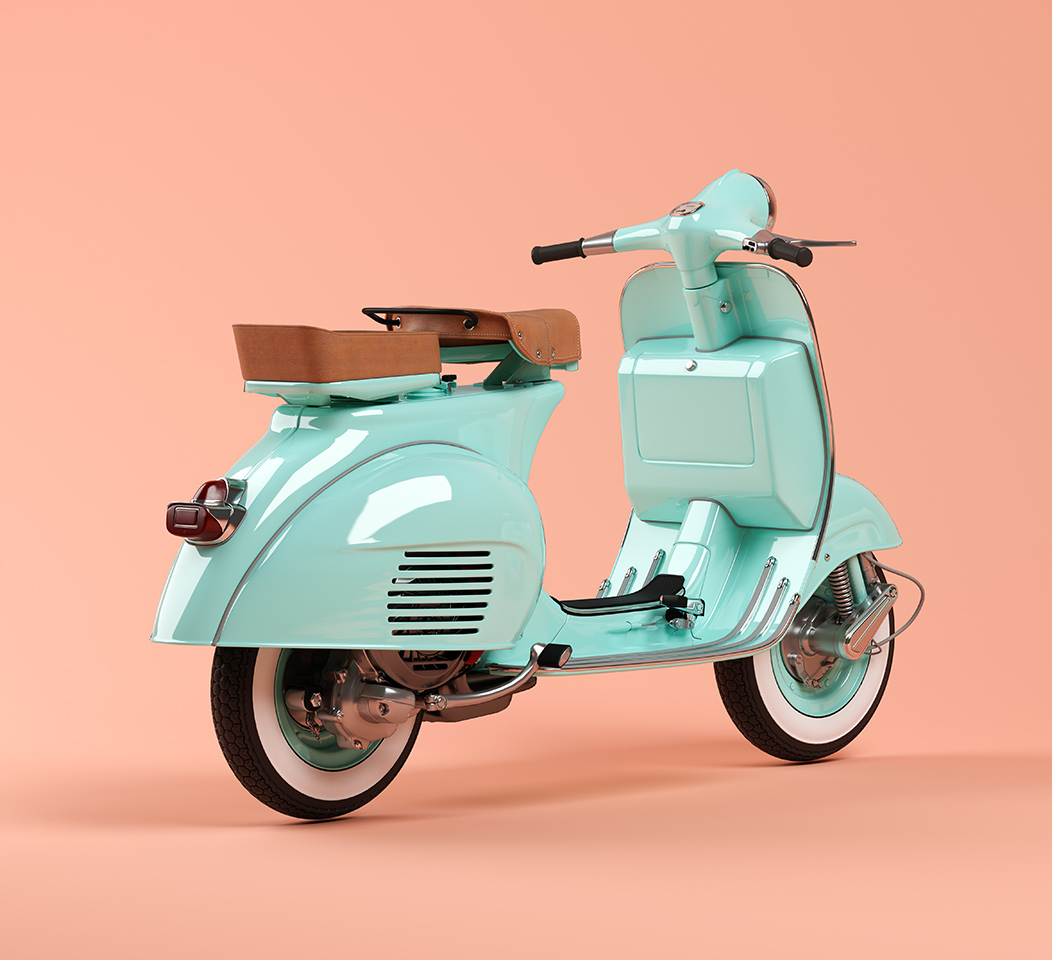 blue scooter on pink background 3 d illustration TM63HSJ.jpg